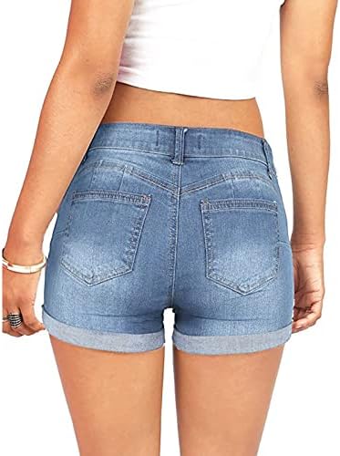 ג'וניור נשים עם מותניים נמוכים שטופים ג'ינס קצרים ומוצקים מכנסיים קצרים מכנסיים קצרים גוף שיפור ג'ינס מכנסיים קצרים