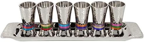 סט כוס משקאות של 6 חרוט ניקל פטיש בצורת מעוצב עם טבעות צבעוניות