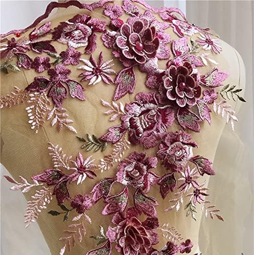 Selcraft 3D סגול פרחים רקמה חרוז אפליקציה לשמלת ערב תפור על בגדים טלאי תחרה בדים אביזרים חומר קישוט