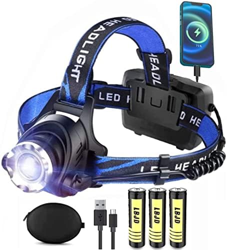 LBJD נטען פנס LED, קלט ופלט USB, סופר בהיר, סוללה 3 יחידים, זמן ריצה של 15 שעות, מושלם לקמפינג, דיג, ריצה, אופניים
