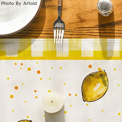 מצב ארטואיד צהוב באפלו משובץ לימון רץ לשולחן קיץ, אביב עונתי קישוט שולחן אוכל למטבח לקישוט מסיבת בית חיצונית מקורה 13 על