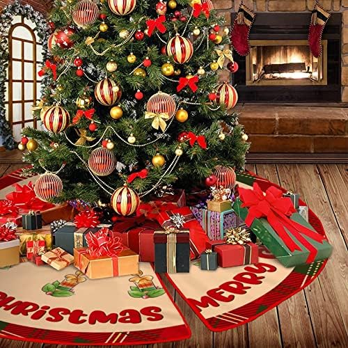 מחצלת עץ חג המולד 30 X30 קצה משובץ באפלו אדום וירוק עץ חג המולד חצאית סנטה גנום איילים ארנב ארנב חווה מחצלת עץ עץ
