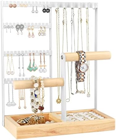 מארגן תכשיטים של שנגפו, מארגן עגיל 4 שכבות לתצוגת צמיד שרשרת עם 52 חורים, תכשיטים מחזיקי צמיד עמדת תכשיטים עם