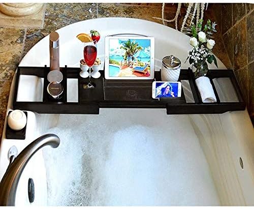 ZWJ J-WINE RECSS BAMBOO אמבטיה אמבטיה אמבטיה עם צדדים מרחיבים מובנים בספר מחזיק טבליות מגש סלולרי ומחזיק יין
