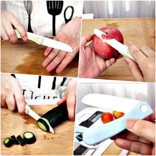 7 פלסטיק קילוף סכין, מתקפל ניילון בטוח סכיני סט לילדים ומבוגרים, כיס סכין מושלם לקילוף או חיתוך פירות ירקות או עוגות,