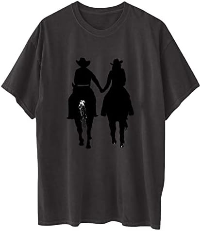 חולצות ולנטיין מערביות מערביות לנשים וינטג 'חולצת טריקו גרפית בוקרת רודיאו טייז מזדמן