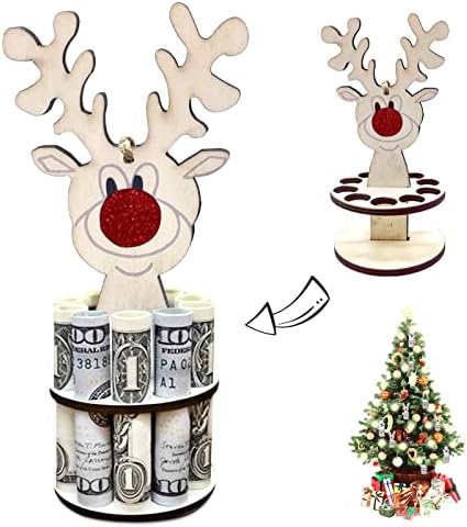 מחזיק כספים ייחודי לחג המולד, מחזיק מתנה לעץ כסף, קישוטים לעץ חג המולד מעץ בעבודת יד, איילים, איש שלג, יצירתי למשפחה