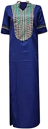 AMXYFBK לנשים שרוול קצר v-צווארון חצאית ארוכה בצבע אחיד חריצי צד שמלות אופנה פועמים רופפים גודל רטרו Sundress