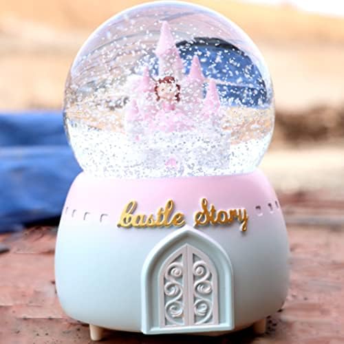 DLVKHKL אורות יצירתיים צפים פתיתי שלג בתוך סיבוב טירה נסיכה זכוכית כדורי בדולר קופסת מוסיקה מתנה ליום הולדת