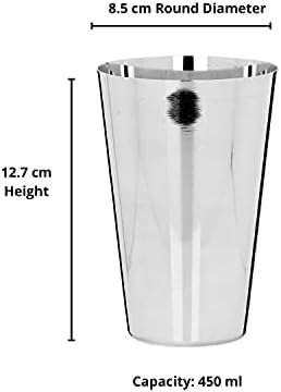 וינוד נירוסטה רגיל זכוכית, סט של 6 חתיכות, מס 9-קיבולת 450 מיליליטר, כסף, גדול