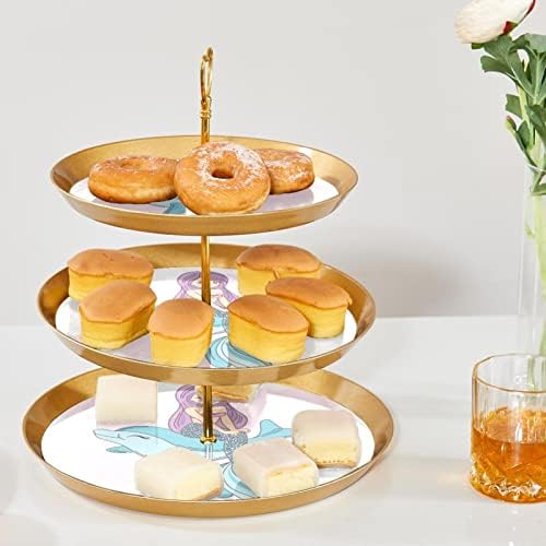 תצוגת עץ עוגת עוגת עוגת עגולה, מחזיק קינוח פלסטיק בקפה 3, מגש מגדל קינוחים לסופגניות פירות סופגניות עוגת בת ים