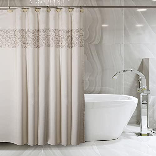 בד דקורטיבי בוהו וילון מקלחת עם אניה לחדר אמבטיה - כולל אניה ברורה בחינם - וילון מקלחת חווה בז 'חווה באיכות מלון, 72x72