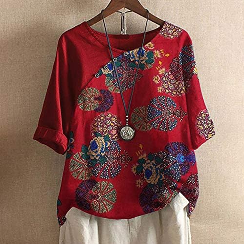 MIMACOO RETRO חולצת הדפס פרחונית לנשים צמרות שרוול קצר