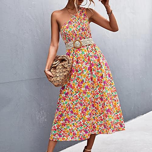 בגדי קיץ חמודים של פרגיר, קיץ לנשים שופע כתף משופע לשרוול פרחים דפוס פרחוני שמלת חוף חוף