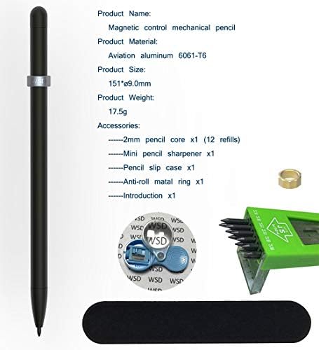 עפרונות מכניים WSD, עיפרון בקרה מגנטית, CNC במכונה, מילוי עיפרון אוניברסלי 2.0 ממ, שחור