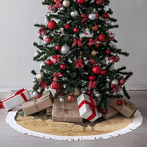 הדפסת תרנגולת דפוק עץ חג המולד מחצלת עץ חצאית עץ עץ עץ עם גדילים לקישוט חג המולד של מסיבת חג 48 x48