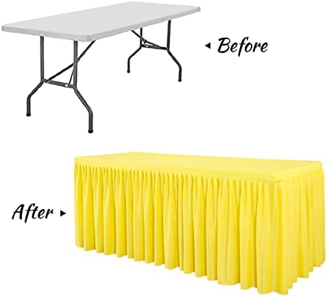 בד שולחן מלבן 4ft, חצאית שולחן מלבנית צהובה לימון פרע קמטים עמיד בקמטים 3 צדדים שולחן קישוט קישוט חתונה מקלחת תינוקות למסיבת