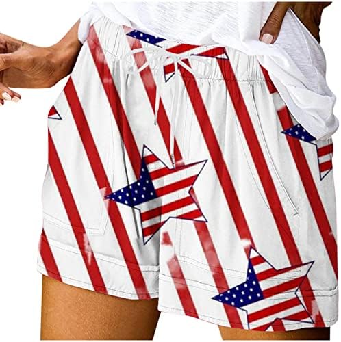 מכנסיים קצרים מזדמנים של נשים קיץ שרוך מותניים אלסטיים דגל אמריקאי יום עצמאות יום עצמאות פטריוטי מכנסי טרקלין נוחים רופפים