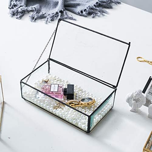 Utopz קופסת תכשיטים מזכוכית משופעת של Utopz, מארגן תצוגת תצוגת זכוכית וינטג ', מבטא דקורטיבי, שחור - 8.3 x 4.7 x 2.75