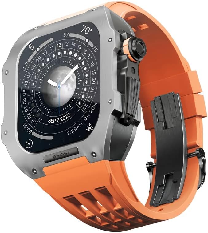 רצועת גומי של CNHKAU Titanium רצועת גומי לסדרת Apple Watch 4 5 6 SE החלפת סדרות רצועת סיליקון בדרגה גבוהה,