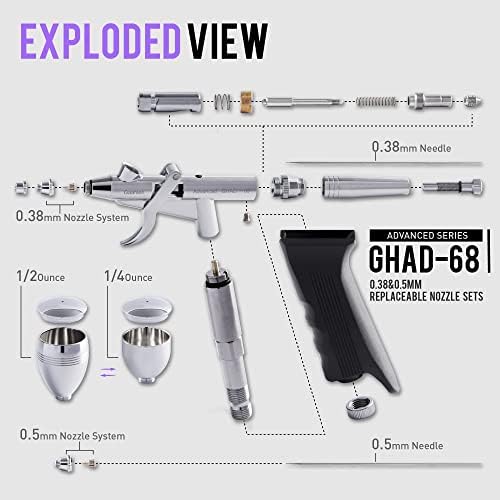 Gaahleri ​​Airbrush Gun Ghad-68 & Airbrush Mini Compressor ערכת GT-108