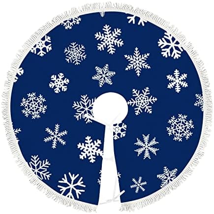 חצאית עץ חג המולד בגודל 48 אינץ 'חג המולד פתיתי שלג לבנים על כחול עץ גדול חצאית מחצלת חווה חווה חווה חג המולד