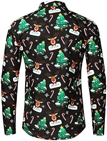 חולצות חג המולד של XZHDD לגברים, כפתור שרוול ארוך למטה עץ אייל אייל שלג איש הדפס עסקים מזדמנים