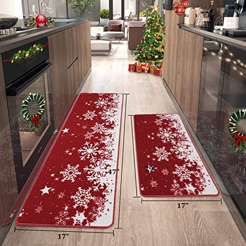 שטיח מטבח לחג המולד של קרומיו קובע מחצלת מטבח של פתית שלג של חג המולד 2 חתיכות חתיכות ללא החלקה על שחרור