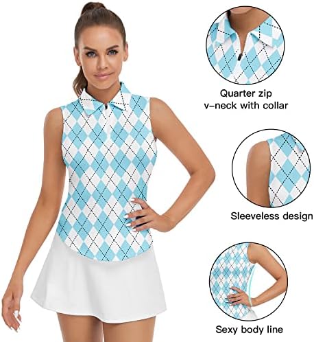 חולצת גולף ללא שרוולים של Soneven Womens חולצות טניס מודפסות