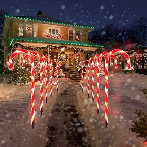Brightown 12 Packs חג המולד סוכריות קנדי ​​קנה נתיב אורות אורות עם נתח 24.5 קישוטי חג המולד של LED חיצוניים אורות 8 מצבים לחצר