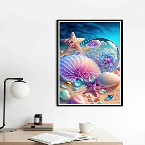 Yeeiffd Seashell ציור יהלום כוכבי יהלום, כוכבי ים וציוד בערכות ציור אמנות יהלומים בחוף למבוגרים, 5d ציור יהלום