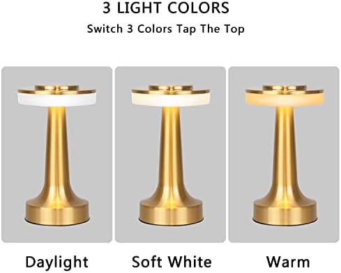 NA מנורת שולחן LED ניידת עם חיישן מגע, 3 צבעים נטולת מיטה חסרת עמעום, מנורת שידת לילה אלחוטית נטענת, אור