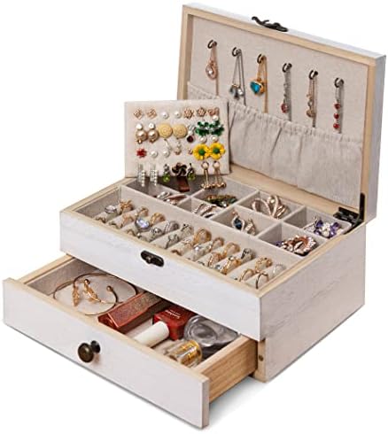קופסת תכשיטים Tektalk לנשים מארגן תכשיטים מחזיק תכשיטים בסגנון חווה לעגילי שרשרת טבעות צמידים