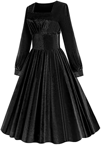 שמלות חורף לנשים 2022 שמלת נדנדה קטיפה אורחת לחתונה שנות ה -50 בציר שרוול ארוך צוואר מרובע שמלת מסיבת אונליין