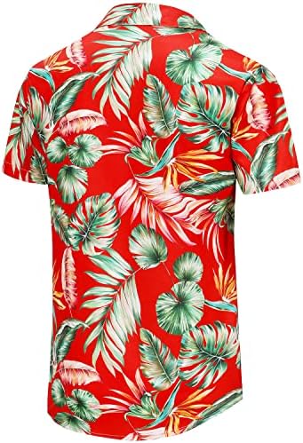 חולצות קיקו הוואי לגברים כפתור שרוול קצר למטה חולצה פרחונית אדומה טרופית