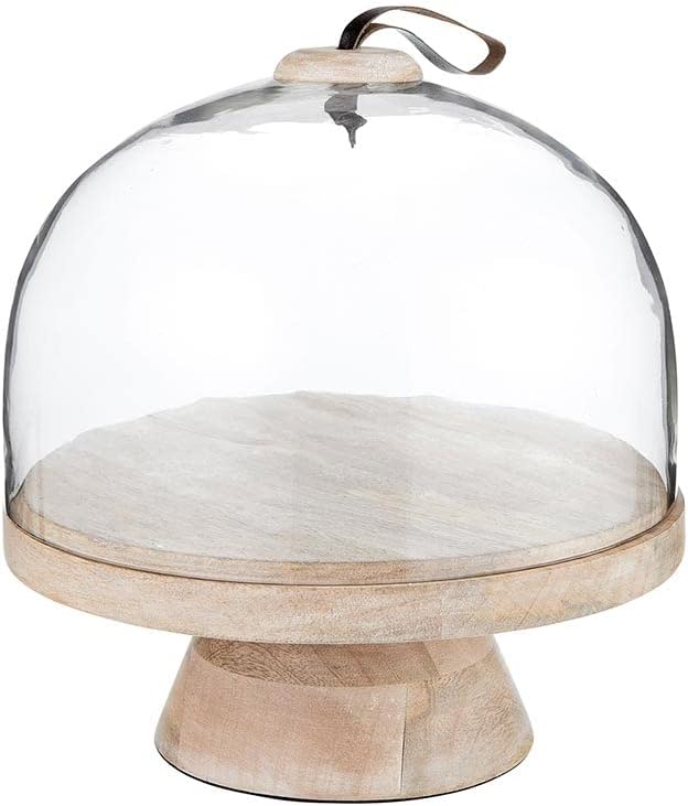 סנטה ברברה עיצוב סטודיו דוכן עוגת שולחן סוכר אוסף מודרני זכוכית כיפת עוגת מחזיק, 10.5 קוטר, מנגו עץ הכן בסיס