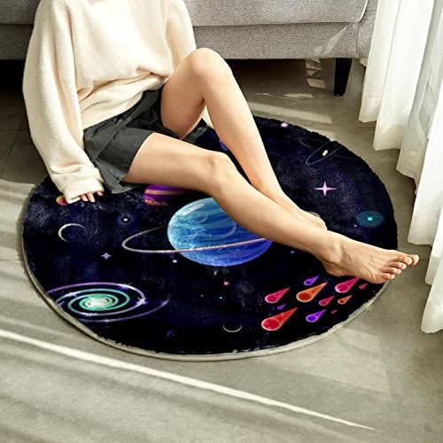 חלל החיצון רקע גלקסי מבריק כוכבי לכת גדול מקורה החלקה שטיח, 4' על 4 ' רך סופג רצפת שטיחים לילדים חדר משחקים, אולטרה רך פלאפי