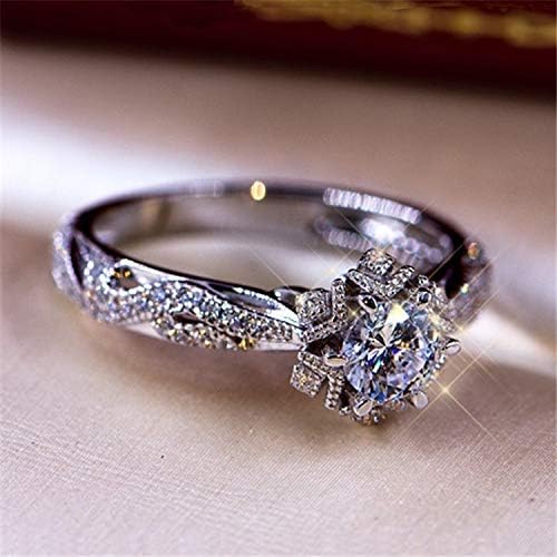 טבעת חלולה מעודנת תכשיטים לחתונה של נשים אירוסיות לנשים נערות זירקוניה סוליטייר עגול בסטרלינג כסף