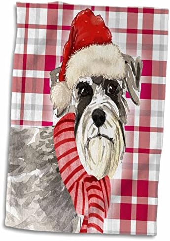 3DROSE - Doreen Erhardt Flase Navidog Collection - משובץ חג אדום ולבן חגיגי וכלב חג המולד שנאוצר - מגבות