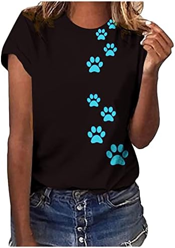 צמרות נשים אופנה חמוד חתול חמוד מודפס גרפי עגול צוואר חולצות