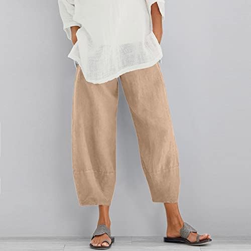 כותנה פשתן מכנסיים נשים קיץ מקרית קאפרי מכנסיים עם כיסים גבוהה מותן קומפי חוף מכנסיים שן הארי הרמון מכנסיים