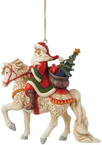 Enesco Jim Shore Heartwood Creek רכיבה על קישוט תלוי סוס לבן, 4.33 אינץ ', רב -צבעוני לחג המולד