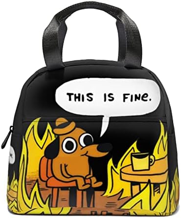 זה בסדר - כלב אש מם מצחיק הצהריים שקיות מבודד תיבת מיכל לשימוש חוזר עמיד תיק קריר עם כיס קדמי למבוגרים בני נוער בית ספר