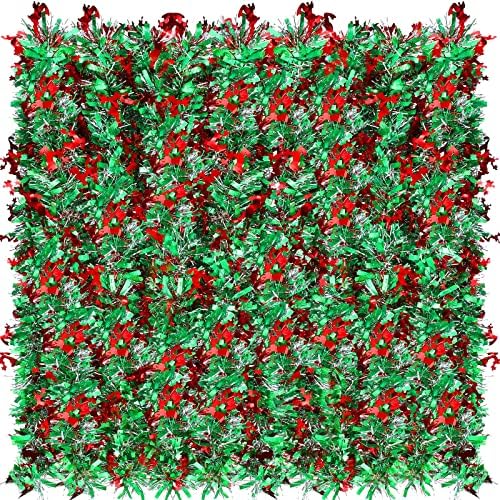 טינסל חג המולד גרלנד ירוק כסף זרמים מתכתיים תלויים טוויסט טוויסט זר עם אלף אדום נצנצים חג המולד קלטת גרלנד