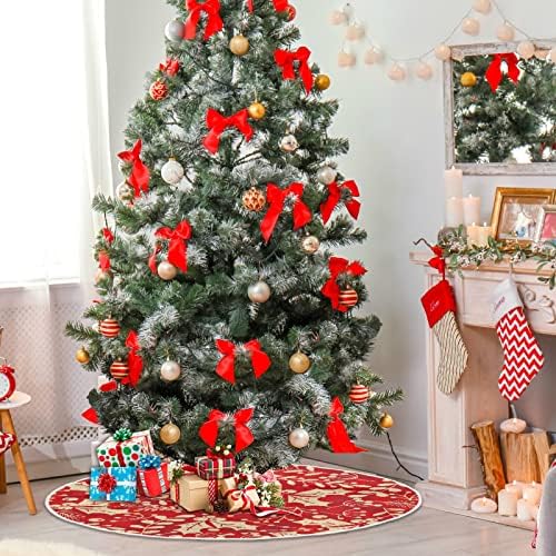 Oarencol חג המולד הולי ברי עץ חג המולד חצאית עץ חג המולד 36 אינץ 'עלים פרחים אדומים חג המולד לחג חג המולד קישוטי