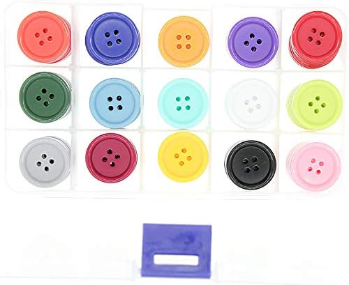 15 צבעים תפירה לחצני שרף 1 אינץ 'כפתורים צבעוניים למלאכות תפירה DIY, חבילה של 90 עם קופסא שונלי