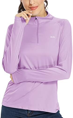 ויליט לנשים UPF 50+ חולצת הגנה מפני שמש SPF שרוול ארוך משקל קל משקל חצי רוכסן חצי גולף חיצוני מהיר שומר פריחה יבש