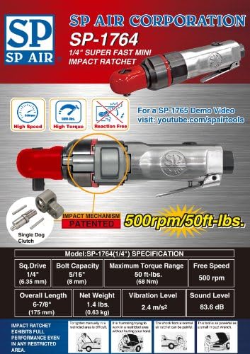 SP Air Corporation SP-1764 1/4 אינץ 'סופר מהיר מיני השפעה מפתח ברגים