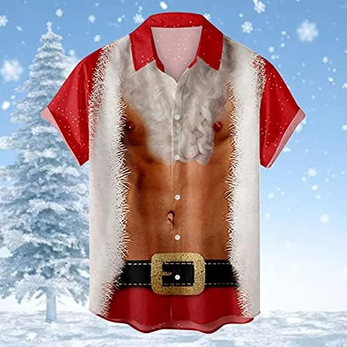 חולצות שרוול קצר לחג המולד של XXBR לגברים, חג המולד סנטה קלאוס כפתור הדפסה מטה צווארון צווארון צווארון מטה חולצת מסיבות