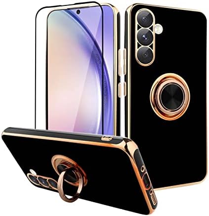 Mowime for Samsung Galaxy A54 5G Case עם טבעת מעמד ומגן מסך מגן ציפוי אלגנטי קצה רזה אטום זעזועים TPU CONESTION